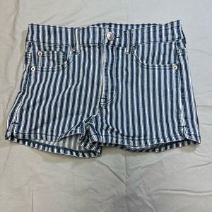 American Eagle Hi-Rise Shortie Blue and White Striped Jean Short Size 4